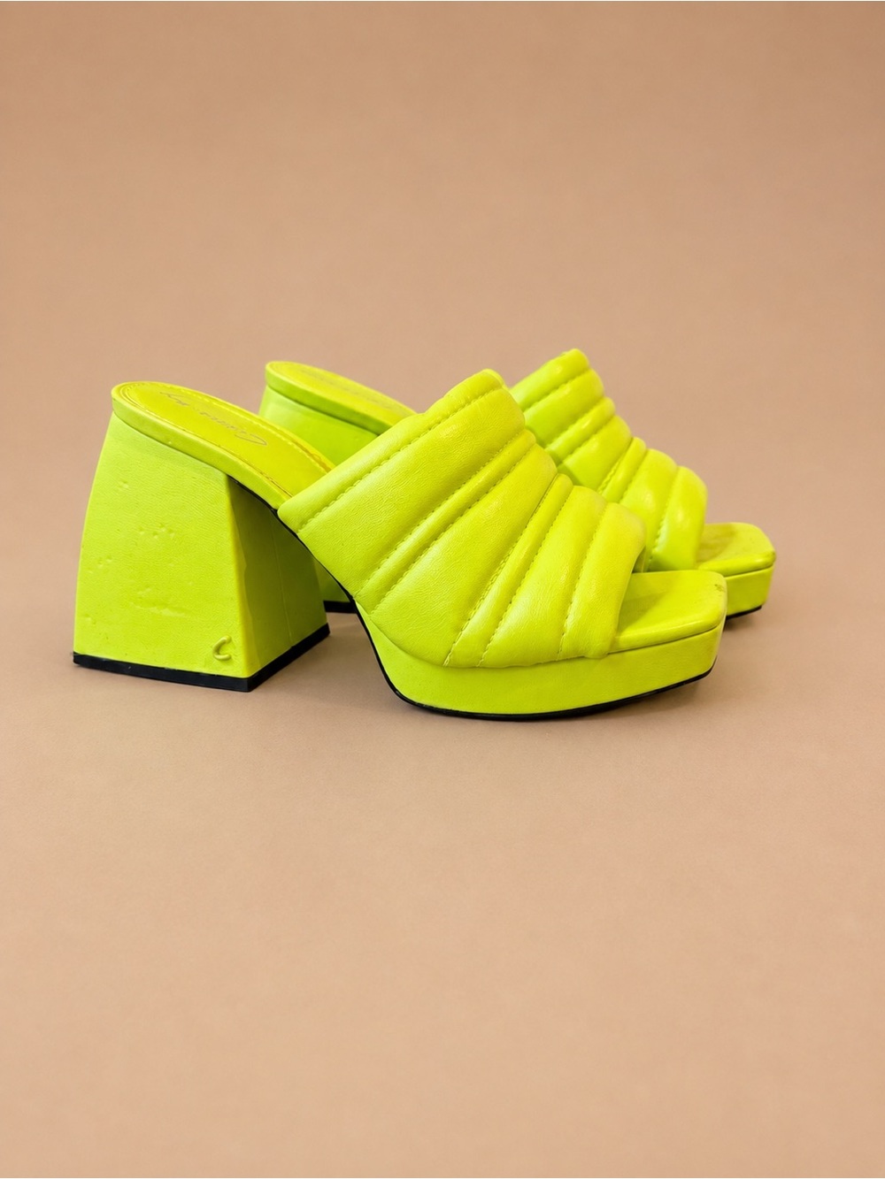 Circus NY Quilted Neon Lime Platform Mule Heels
